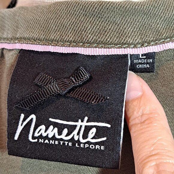 Nanette Lepore Size Large Olive Green Utility Jacket Tie Waist Pockets EUC - Picture 10 of 13